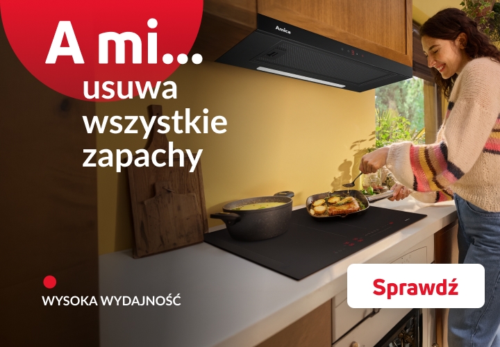 A mi usuwa wszystkie zapach. Kobieta gotuje w żółtej kuchni.