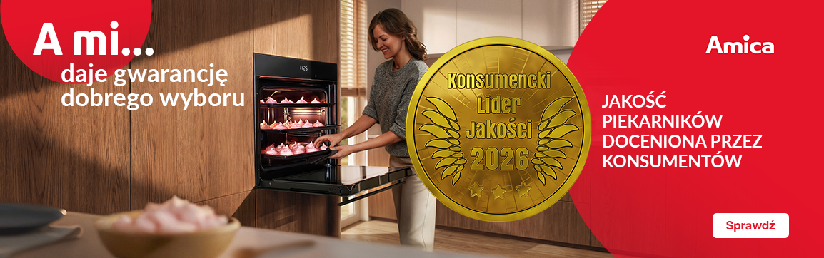 Kobieta wyjmuje różowe bezy z piekarnika, Konsumencki Lider Jakości 2026