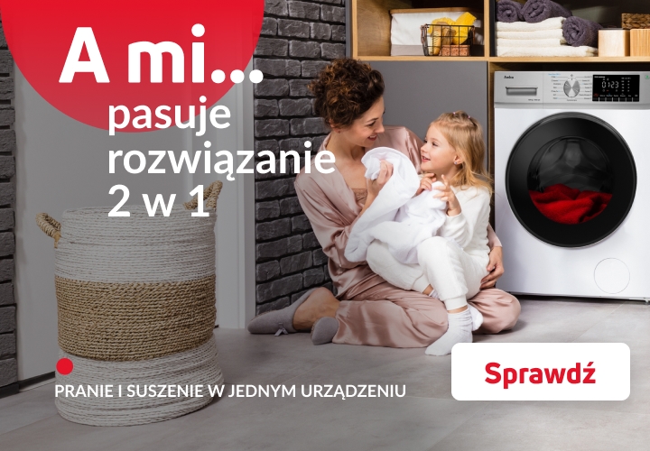 A mi pasuje rozwiązanie 2 w 1. Mama z córką siedzą przy pralko-suszarce.